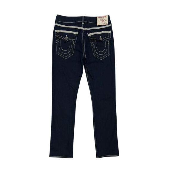 ★ True Religion (Ricky) Dark Straight-Leg Jeans w/ White Stitching ★ - Picture 1 of 8